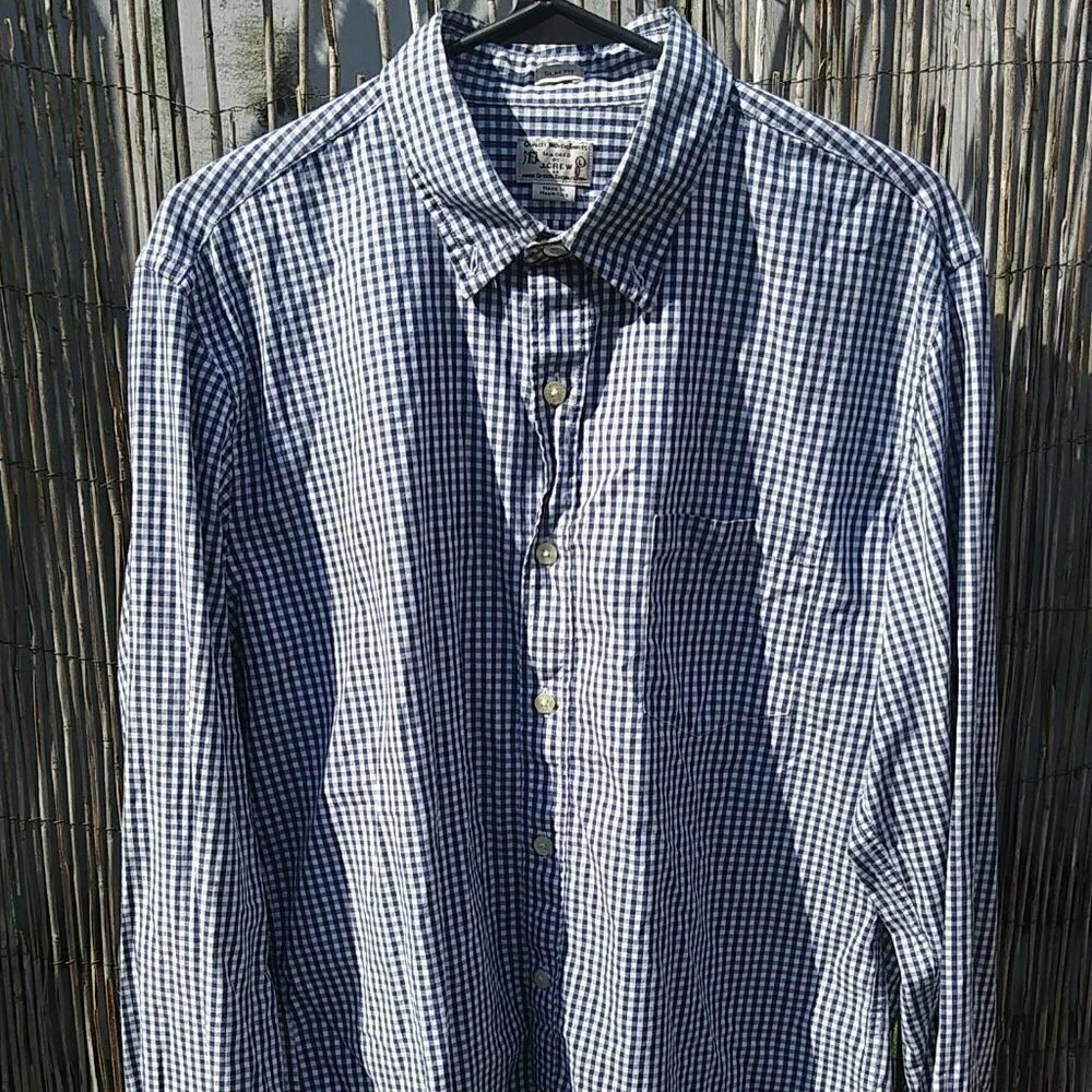 J. Crew Navy White Checked Long Sleeve Lightweight Button Down Slim Fit - L